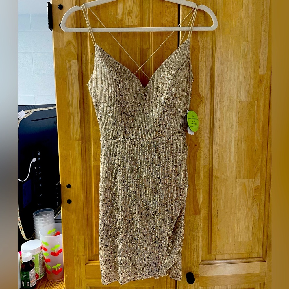 Gold sequin cocktail dress